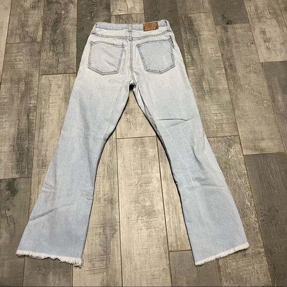 Comune Alamo Kick Flare Distressed Sand Washed cropped Frayed Hi Rise jean 25 - Picture 4 of 6